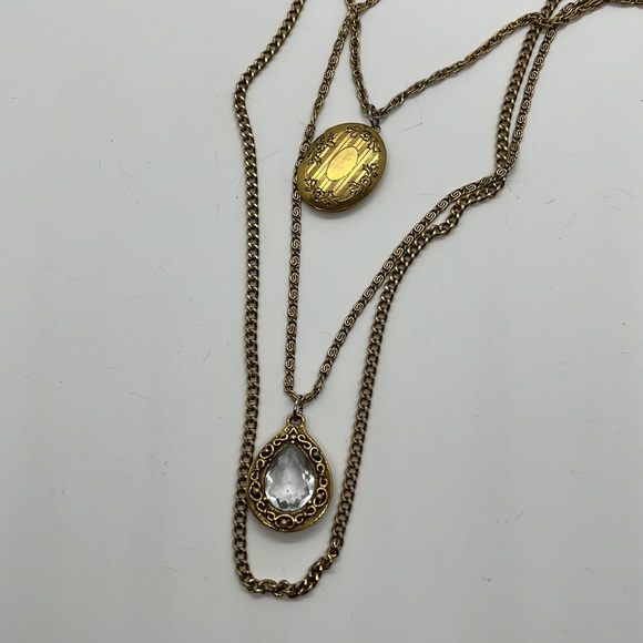 Goldette Layered Multi Strand Locket & Australian cristal Necklace - Picture 1 of 10
